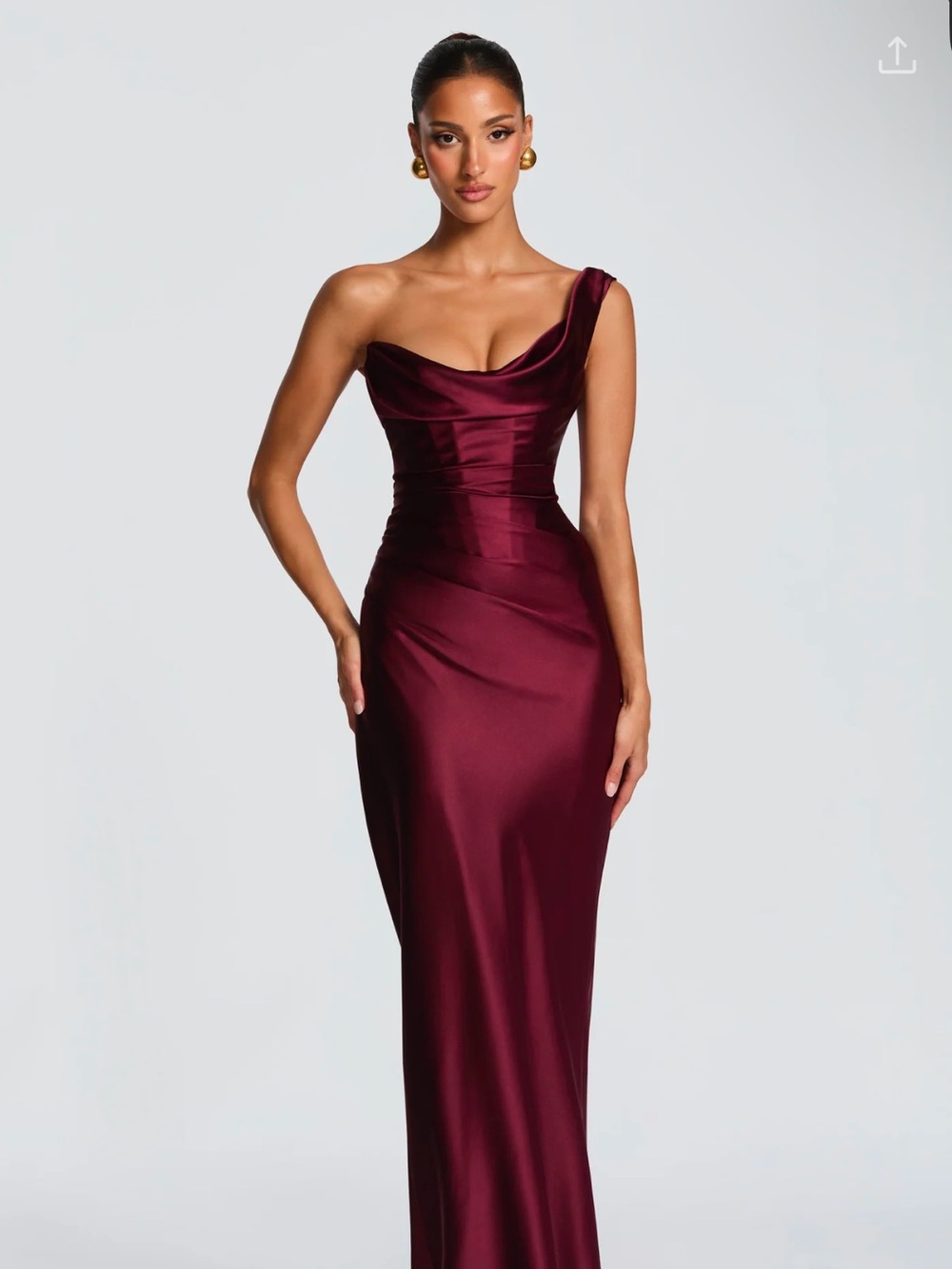 Babyboo Thalassa - One-Shoulder Satin Evening Gown in Burgundy